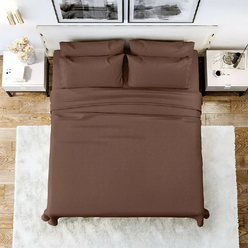 Thermal - Regulating Bamboo Sheets for All - Season Comfort6 Piece Sheet Set 1800 Series Egyptian Deep Pocket CalKing Brown