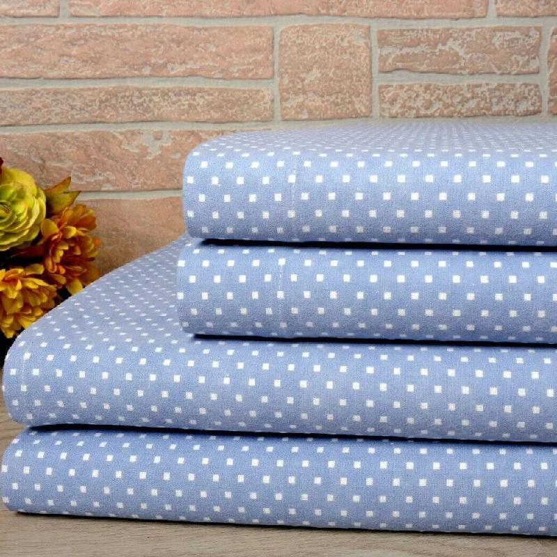 King - Size Sheet Sets with a Decorative Pillow Set100% Cotton Printed Flannel Soft Deep Pocket Queen Blue Dots