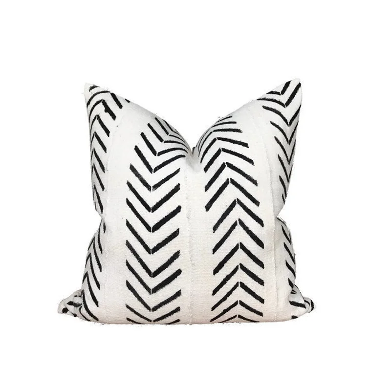 Plush Pillows for a Cozy BedInverse Chevron Print Mudcloth Pillow Cover in Ivory