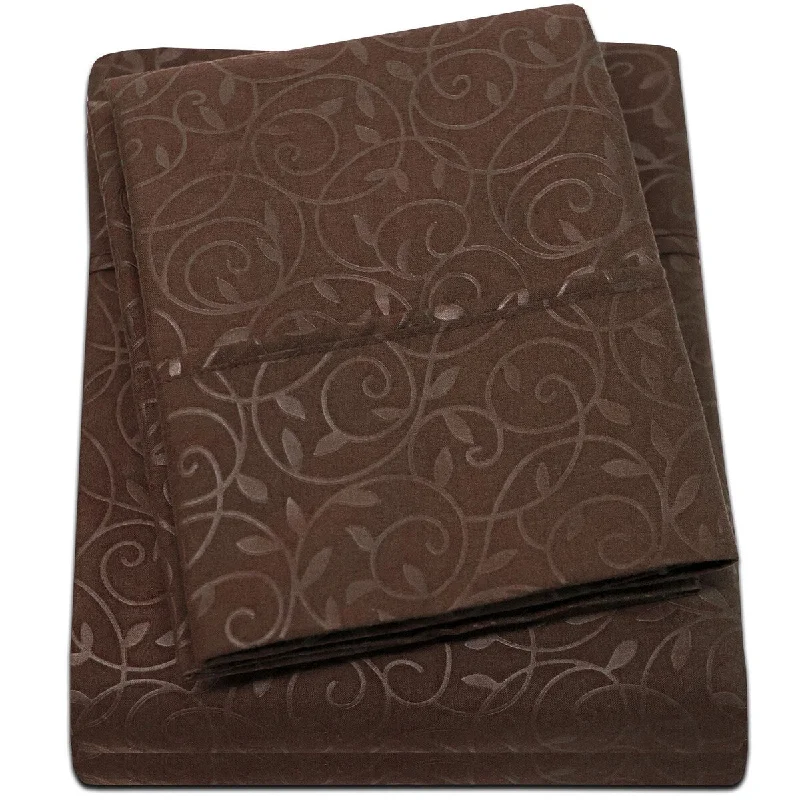 Anti - Pill Microfiber Sheets for a Smooth AppearanceEmbossed Vine Sheet Set Twin Sheet Set Chocolate