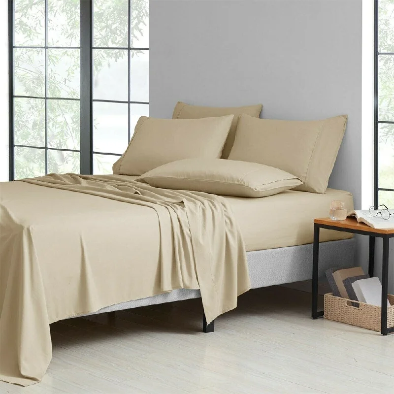 Linen - Cotton Blend Sheets for a Natural and Versatile Option6 Piece Set 1800 Series Bamboo Soft Deep Pocket Queen Khaki