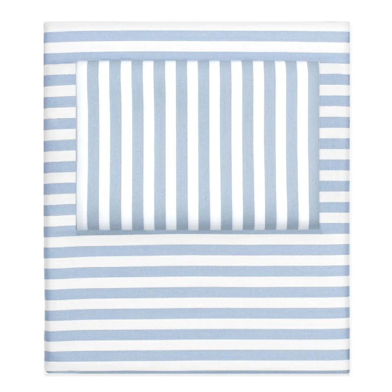 Polyester - Cotton Blend Sheets for Durability and ComfortFrench Blue Striped Sheet Set  (Fitted, Flat, & Pillow Cases)