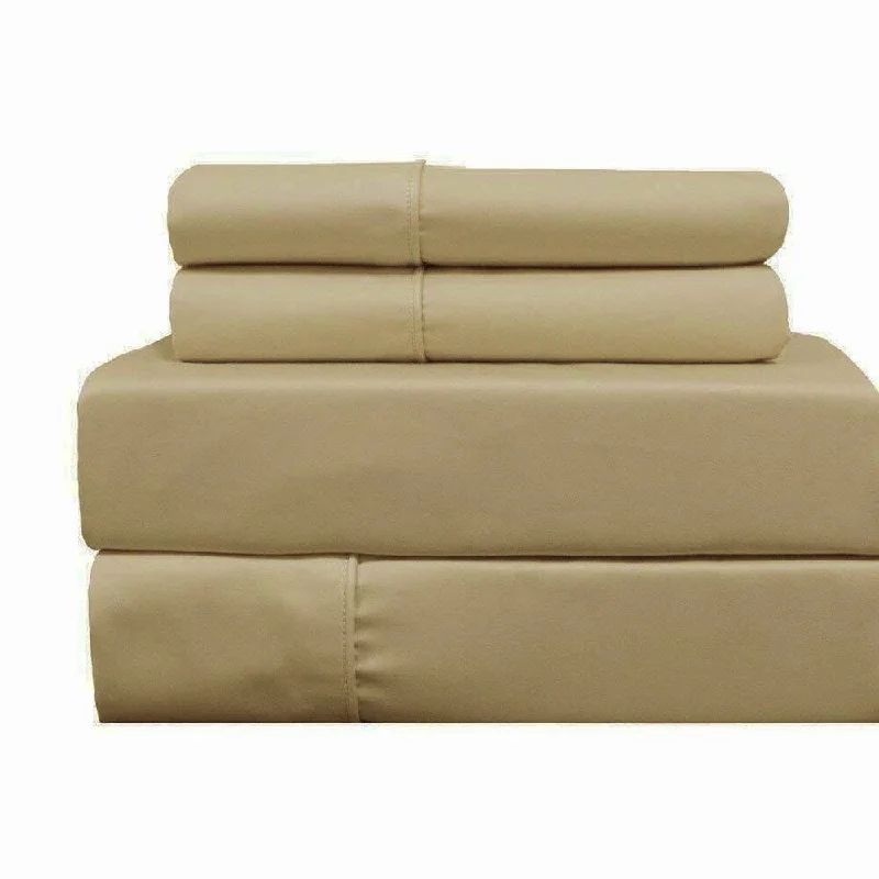 Queen - Size Sheet Sets with a European Pillowcase Set400 Thread Count Linens 4-Piece Set 100% Cotton King Bed Sheet Beige