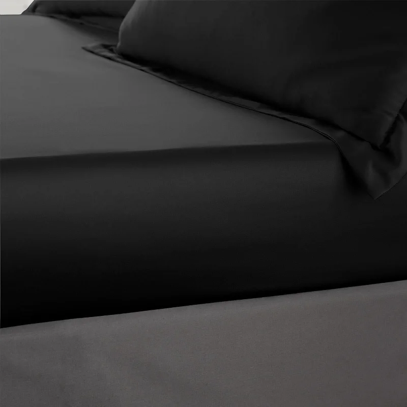 Flat Sheets with a High - Quality Finish for a Luxurious LookSilky Soft Satin Fitted Sheet Black