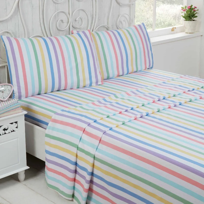 Polyester - Cotton Blend Sheets for Durability and ComfortCandy Stripe Flannelette Sheet Set