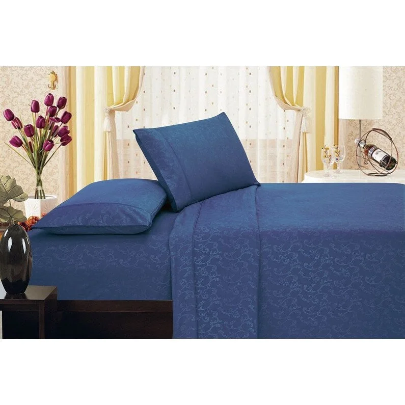 Polyester - Cotton Blend Sheets for Durability and ComfortEmbossed Vine Sheet Set Queen Sheet Set Navy