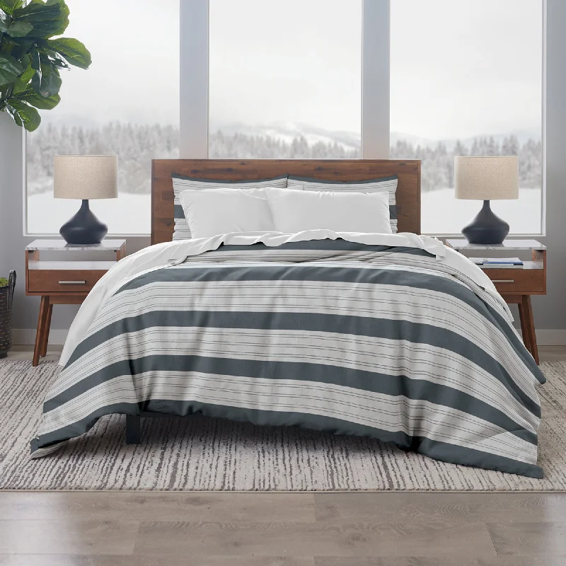 Square Pillows for Modern Home DecorFrench Linen Cotton Wide Stripe Three Piece Duvet Set