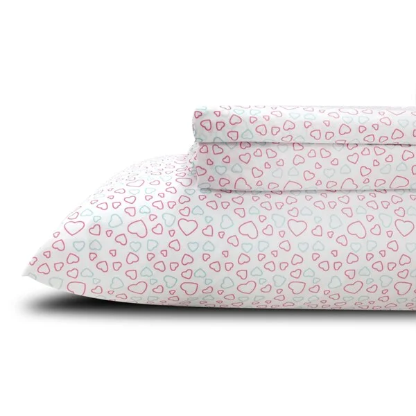 Thermal - Regulating Bamboo Sheets for All - Season ComfortPrinted Hearts Kids/ Teen Twin Sheet Set