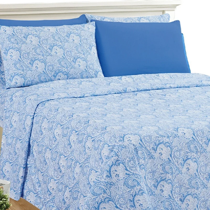 Organic Flannel Sheets for a Natural and Warm SleepLuxury 6 Piece Bed Sheet Set 1800 Count Paisley Queen White Blue