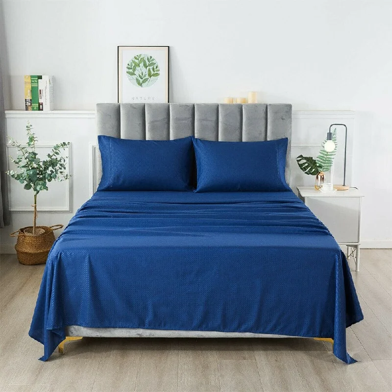 Quilted Cotton Sheets for a Warm and Inviting Bed4 Piece Extra Deep Bedsheets Microfiber Hotel Quality King Navy Blue