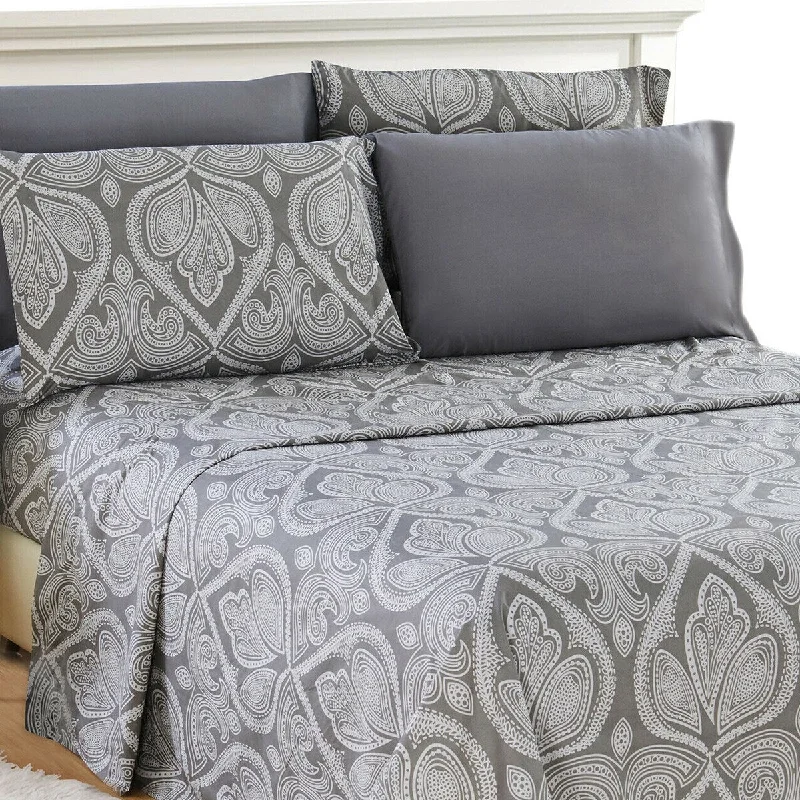 Sheet Sets with Multiple Pillowcase Options6 Piece 1800 Series Egyptian Paisley Sheet Set Twin Gray