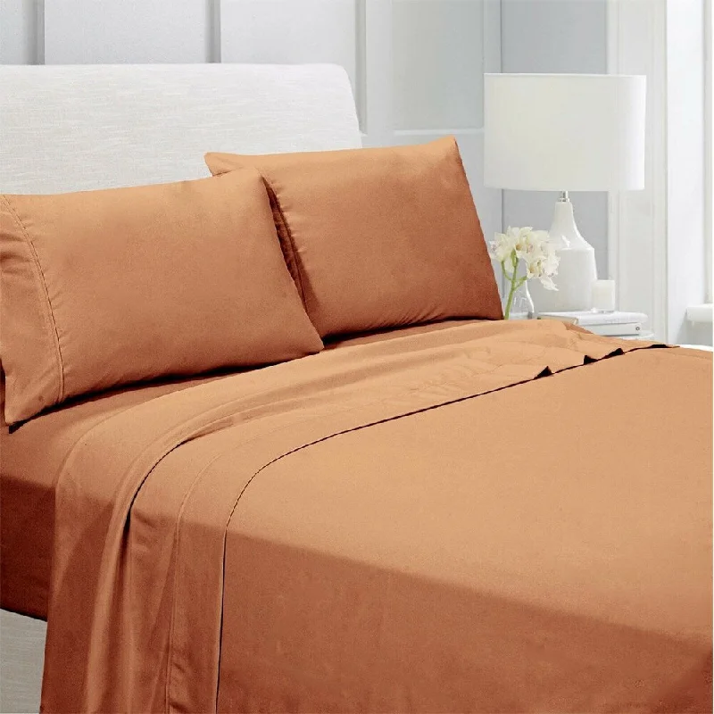 Fitted Sheets with Reinforced Corners for Long - Lasting UseEgyptian Comfort 1800 Count 4 Piece Bed Sheet Set King Tan