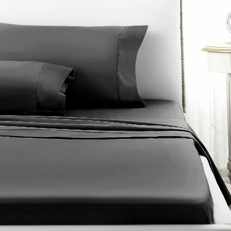 Hypoallergenic Silk Sheets for Sensitive Sleepers4 Piece Deep Pocket 1800 Count Luxury Sheet Set Queen Black