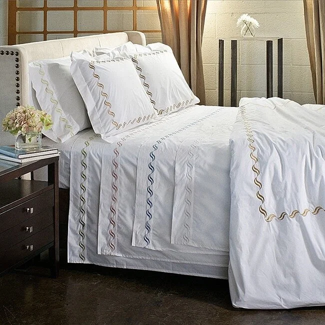 Polyester - Cotton Blend Sheets for Durability and Comfort300 Thread Count Percale Cotton Embroidered 4-Piece Sheet Set