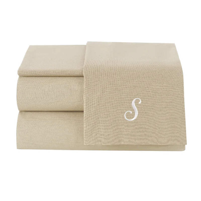 Jersey - Knit Sheets for a Comfortable and Casual BedPamuk Luxury Monogrammed Sand Beige Solid 300 Thread Count 100-percent Turkish Cotton 4-piece Sheet Set