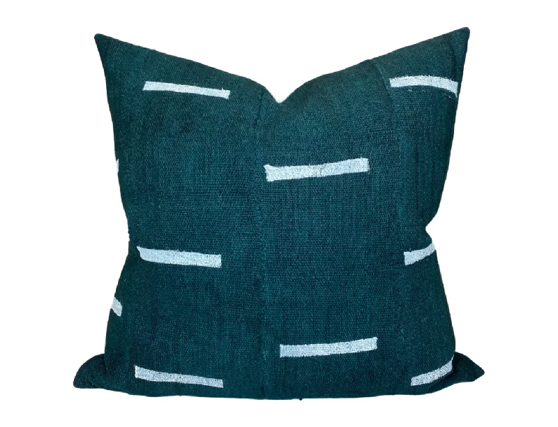 Square Pillows for Modern Home DecorDashes Print Mudcloth Pillow Cover in Hunter Green