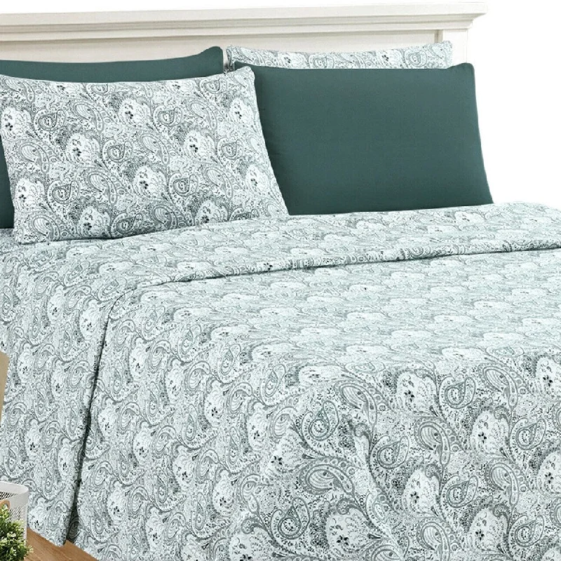 Jersey - Knit Sheets for a Comfortable and Casual BedLuxury 6 Piece Bed Sheet Set 1800 Count Paisley Twin White Grey