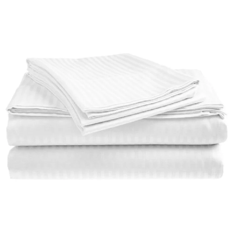 Twin - Size Sheet Sets with a Pillow Protector400 Thread Count Deluxe Cotton Dobby Stripe Full Bed Sheet White