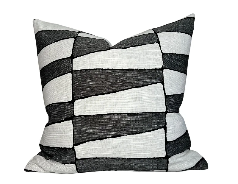 Round Pillows for Boho-Style InteriorsTribal Trellis Pillow Cover in Ebony, Indoor Outdoor Pillow