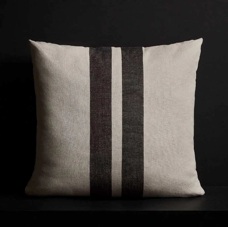 Adjustable Pillows for Customized ComfortPatio Striped Linen Euro Pillow - Souris/Black Stripes