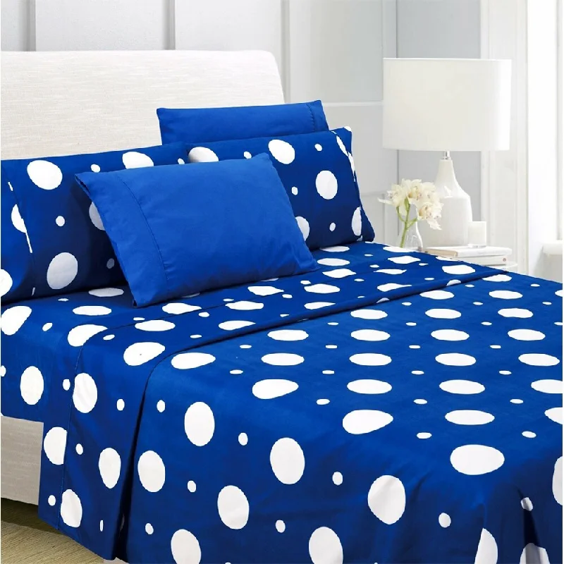 Anti - Pill Microfiber Sheets for a Smooth Appearance6-Piece Egyptian Comfort 1800 Series Ultra Twin Blue Polka Dot