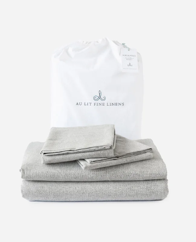 Queen - Size Sheet Sets with a European Pillowcase SetSoft & Cozy Flannel Bundle Heather Grey