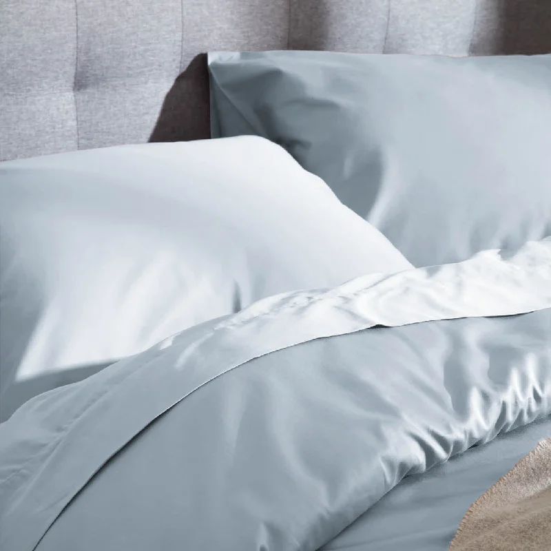 Wrinkle - Free Polyester Sheets for a Low - Maintenance BedOrganic Cotton Sateen Fitted Sheet - Ice Blue