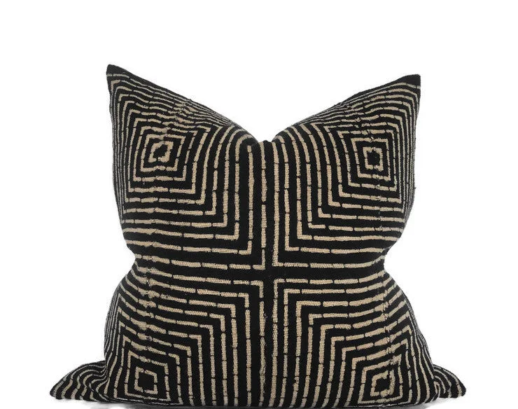 Plush Pillows for a Cozy BedSquares Print Tribal Mudcloth Pillow Cover in Black