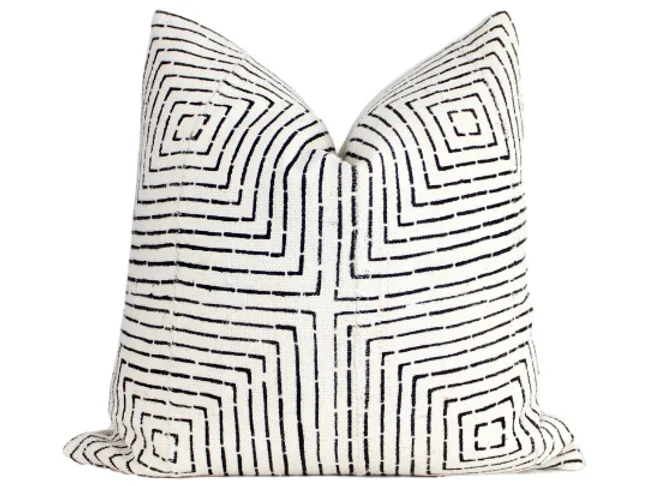 Silk Pillows for Smooth Skin and HairSquares Print Tribal Mudcloth Pillow Cover in Ivory