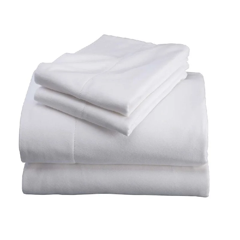 Fitted Sheets with Reinforced Corners for Long - Lasting UseFull Signature Flannel Hemstitch Sheet Set - White