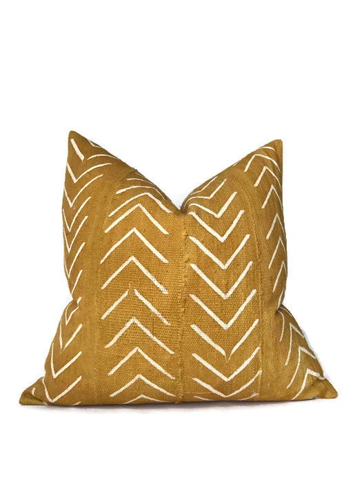 Silk Pillows for Smooth Skin and HairChevron Print Mudcloth Pillow Cover in Mustard Yellow