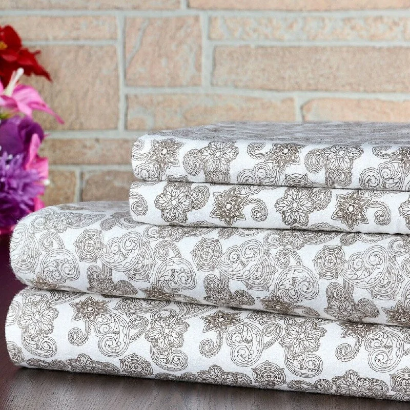 King - Size Sheet Sets with a Decorative Pillow Set100% Cotton Printed Flannel Soft Deep Pocket Twin Elegant Paisley