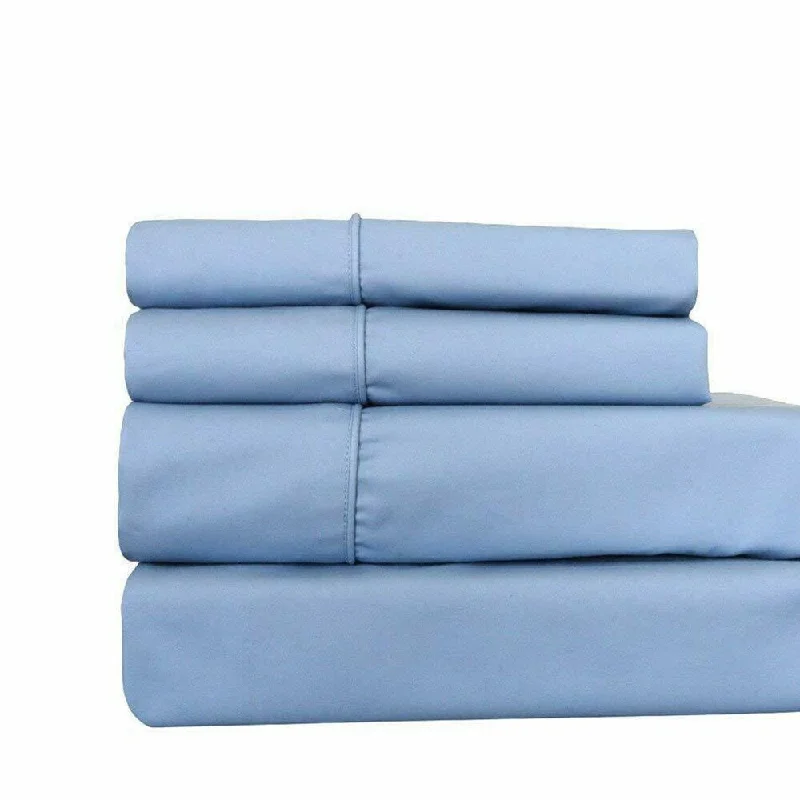 Jersey - Knit Sheets for a Comfortable and Casual Bed400 Thread Count Linens 4-Piece Set 100% Cotton Queen Bed Sheet Blue