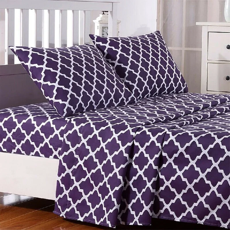 Sheet Sets with Multiple Pillowcase OptionsEgyptian Comfort Bed Sheet Set 1800 Count 4 Piece Full Purple White