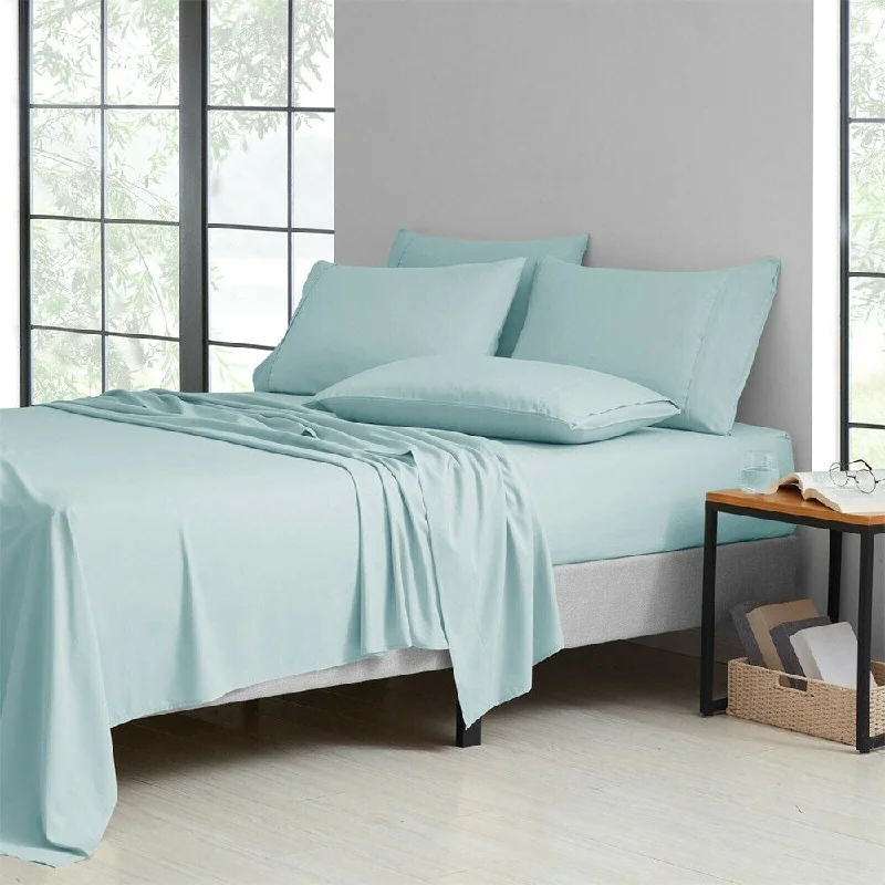 Twin - Size Sheet Sets with a Pillow Protector6 Piece Set 1800 Series Bamboo Soft Deep Pocket King Aqua