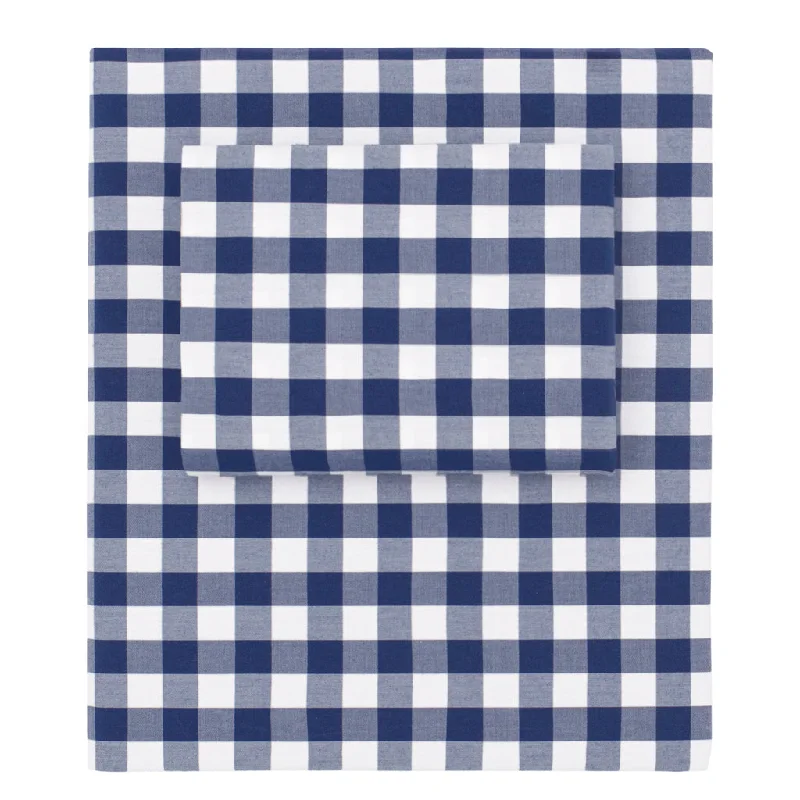 Anti - Pill Microfiber Sheets for a Smooth AppearanceNavy Blue Small Gingham Sheet Set (Fitted, Flat & Pillowcases)