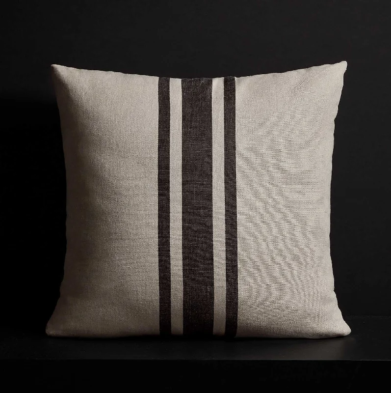 Round Pillows for Boho-Style InteriorsPatio Striped Linen Euro Pillow - Souris/Black Stripes