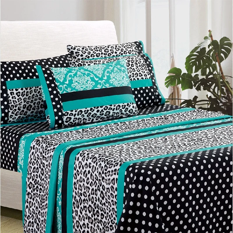 Moisture - Wicking Cotton Sheets for a Dry and Comfortable Sleep6-Piece Egyptian Comfort 1800 Series Ultra Full Turquoise Patchwork