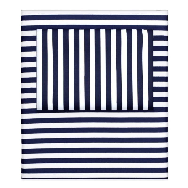 Thermal - Regulating Bamboo Sheets for All - Season ComfortNavy Blue Striped Sheet Set (Fitted, Flat, & Pillow Cases)