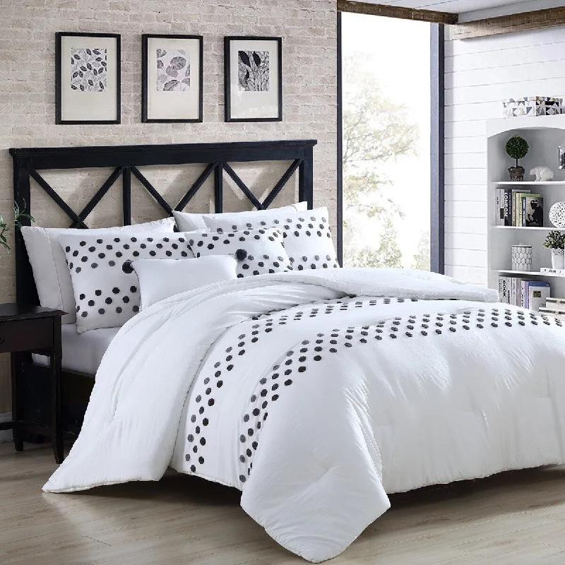 Full - size comforters suitable for full - sized beds in guest rooms or small bedrooms5 Piece Ivory Polka Dot Boho Comforter Set Soft Bedding