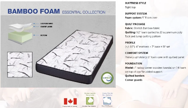 Bamboo - charcoal infused mattresses for odor absorption6" HIGH DENSITY BAMBOO FOAM