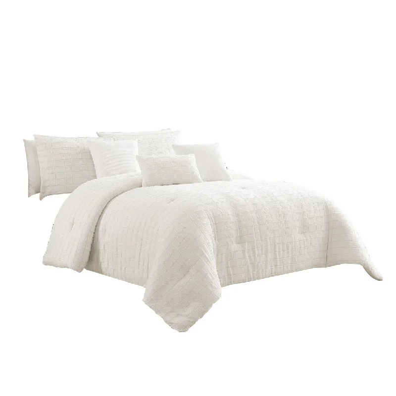 Down - filled comforters for supreme warmth and lightness6 Piece Cotton King Comforter Set with Fringe Details, White