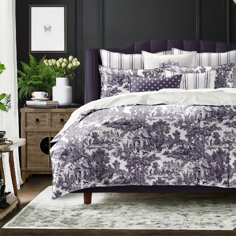 Full - size comforters suitable for full - sized beds in guest rooms or small bedrooms6ix Tailors Au Village Toile Eggplant 8 Piece Comforter Designer Set