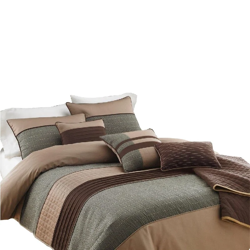 Bamboo - fiber - filled comforters with antibacterial and breathable qualities7 Piece King Polyester Comforter Set with Pleats and Texture, Grey and Brown