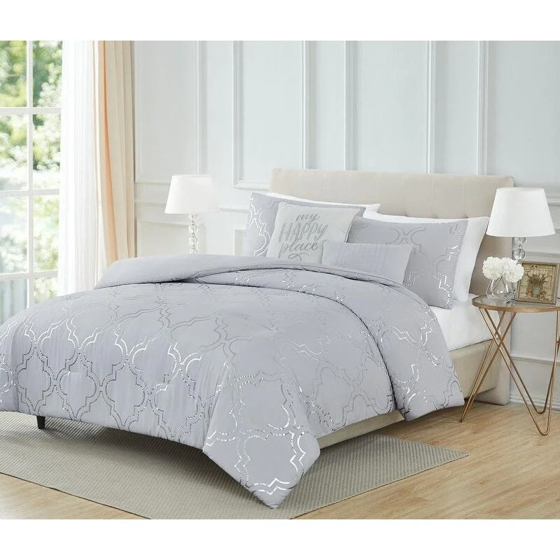 Queen - size comforters for standard queen - sized mattressesAdriana Quatrefoil 5-Piece Shimmering Foil Comforter Set