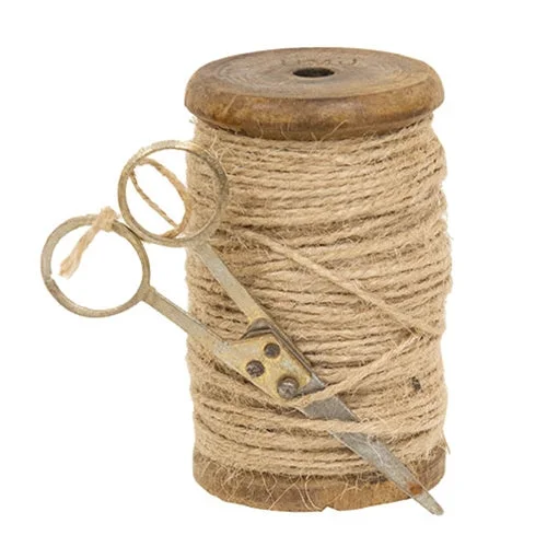 Antique Tall Jute Twine Spool w/Scissors