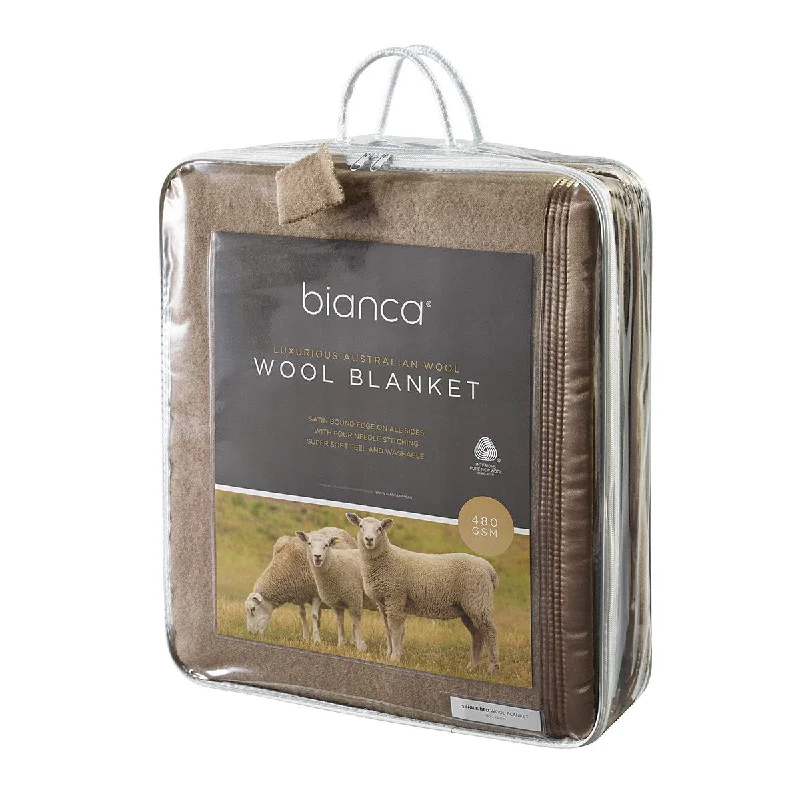 Recycled polyester blankets for an eco - conscious optionAustralian Wool Blanket 480gsm Mocca by bianca