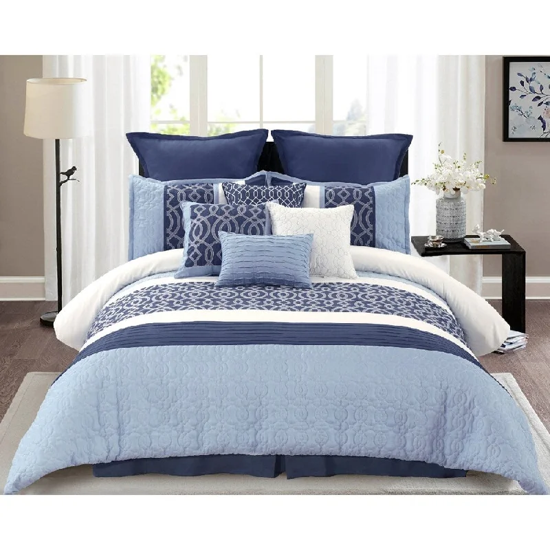 Duck down comforters with a softer feel and good warmth retentionBelinda Embellished Comforter Set Full/Queen in Blue