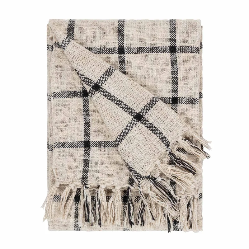 Wool blankets with natural warmth and insulationBeni Throw Natural + Black