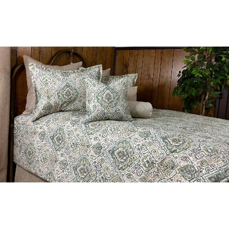 Latex - filled comforters with a bouncy texture and good supportBethany ikat green comforter set